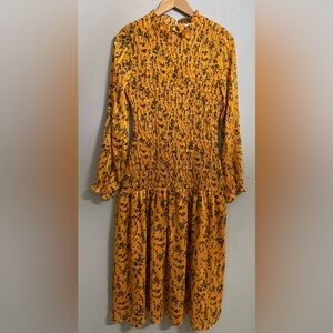 Melloday Floral Print Ruched Chiffon Midi Dress Women’s Size Medium